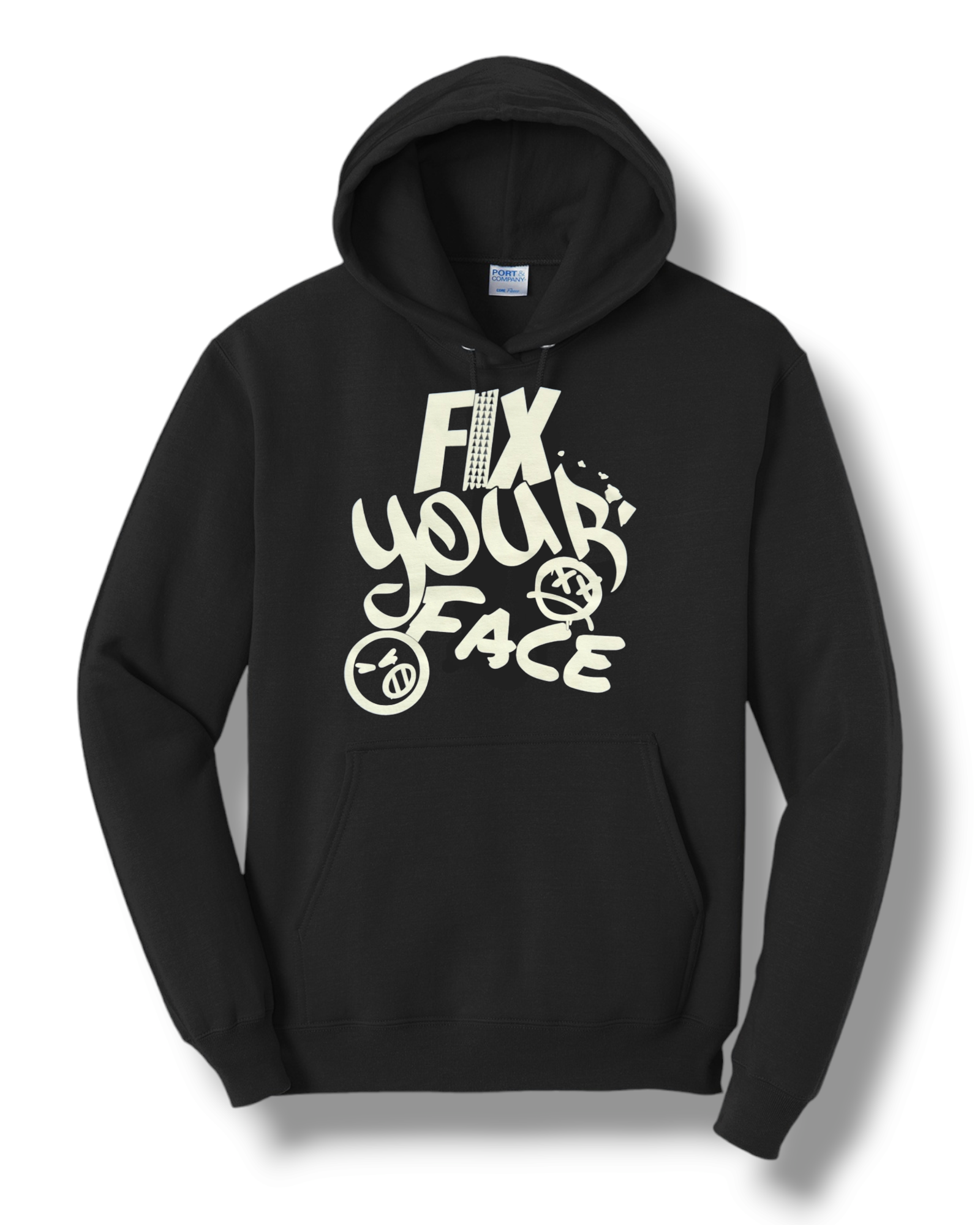 FIX YOUR FACE hoodie (black & tan)