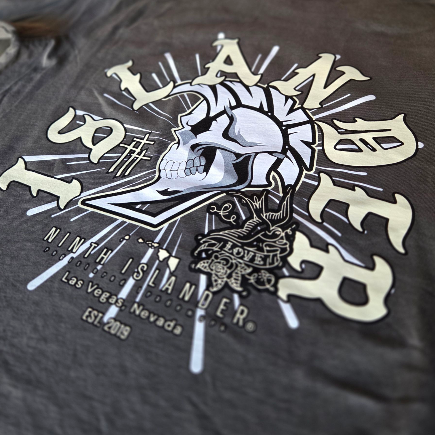 ISLANDER Skull washed charcoal vintage fade in the print
